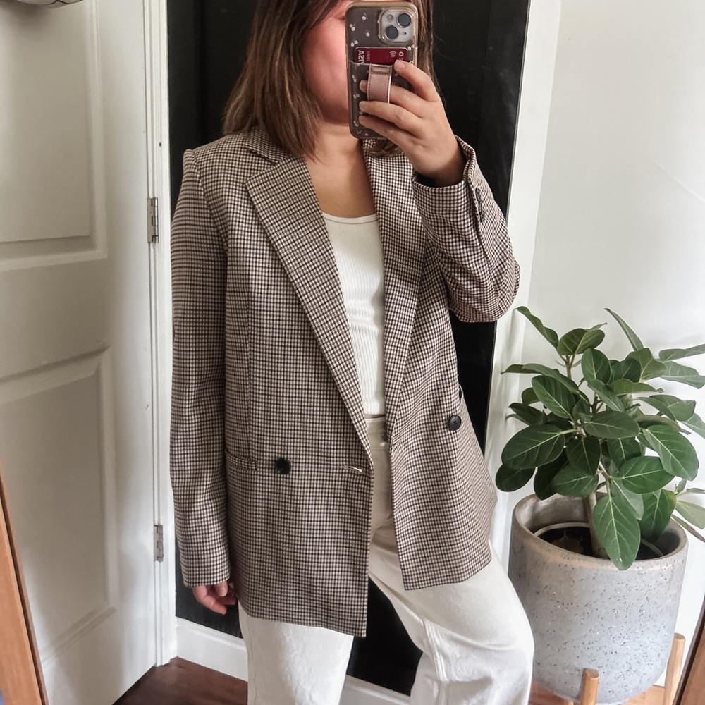 MANGO Patterned Wrap Check Blazer. Size S - Picture 14 of 16
